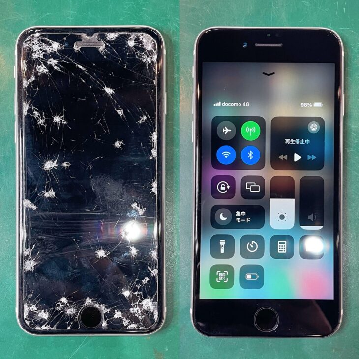 iPhoneSE2の液晶表示不良修理 Before After