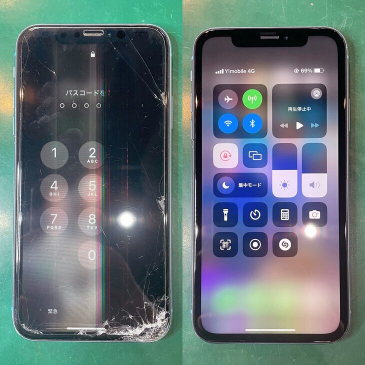 iPhoneXRの液晶破損修理 Before After