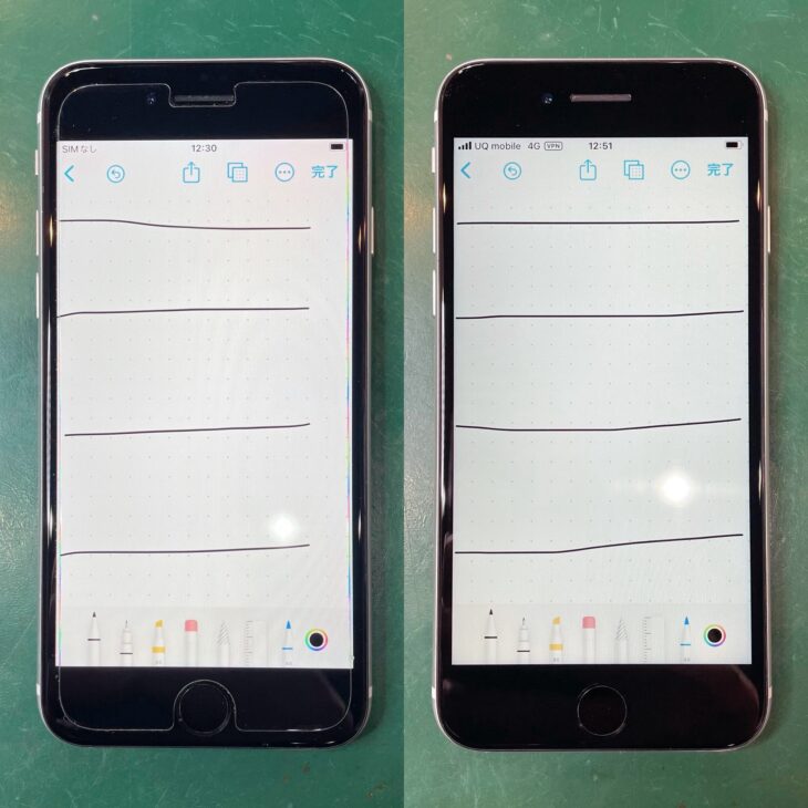 iPhoneSE2の液晶不良修理 Before After