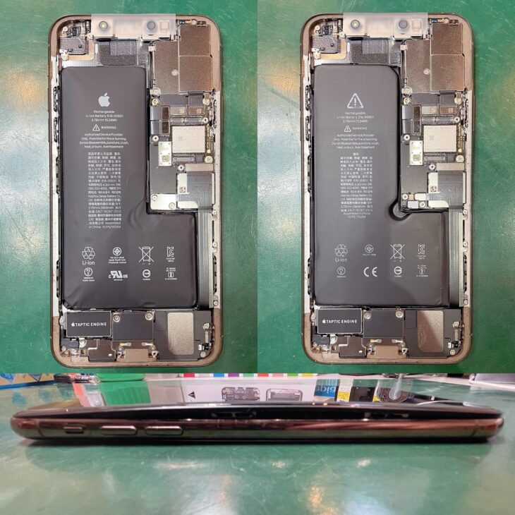 iPhone11ProMaxのバッテリー膨張交換 Before After