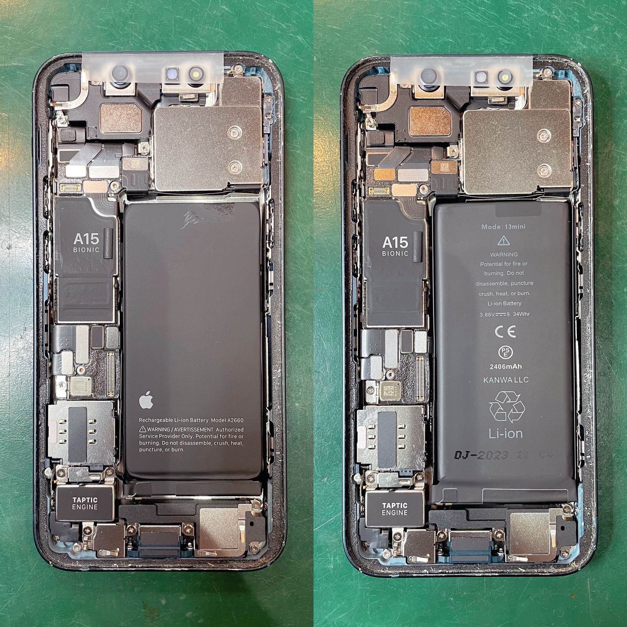 iPhone13miniのバッテリー交換 Before After